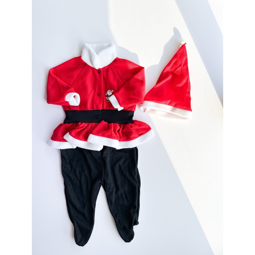 Vintage Santa Claus Outfit Footed Pajamas Romper Hat Christmas Costume Large